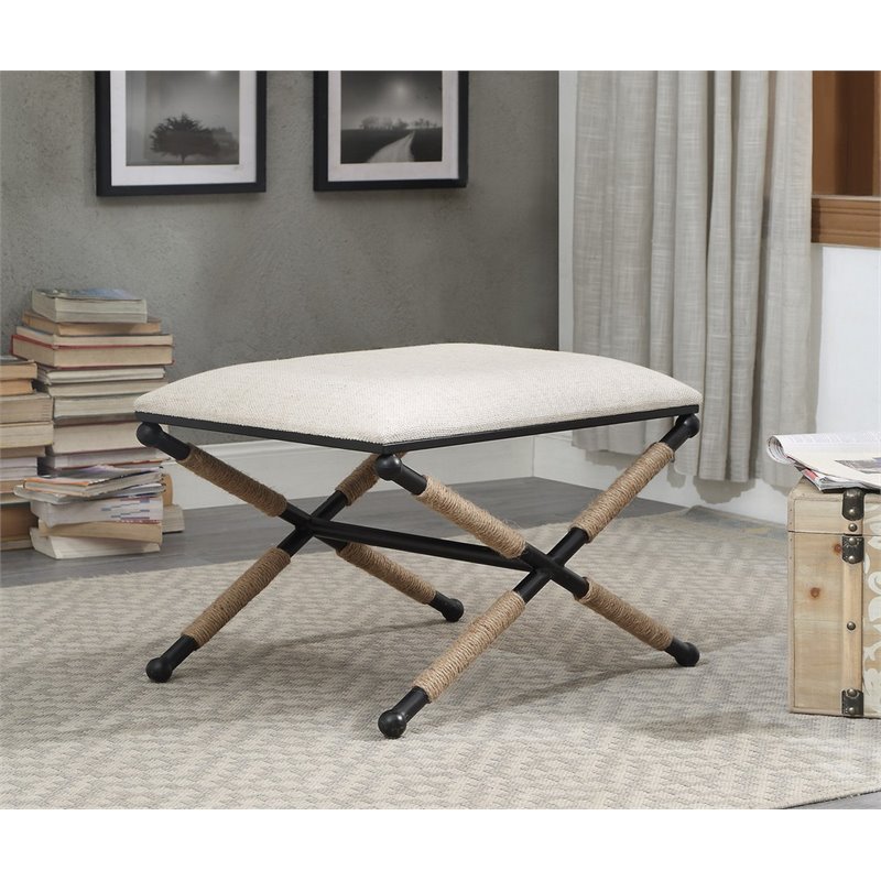 Riverbay Furniture Upholstered Neutral Stool Rectangular Black X-Designed Legs