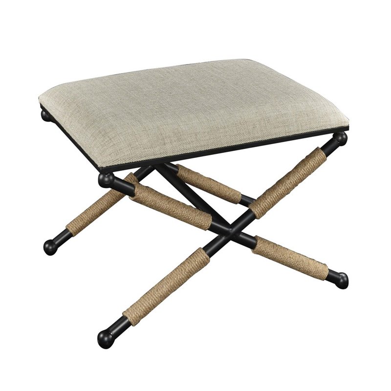 Riverbay Furniture Upholstered Neutral Stool Rectangular Black X-Designed Legs
