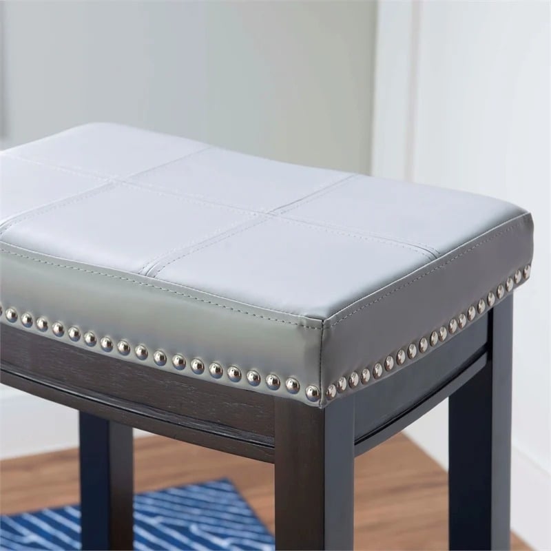 Riverbay Furniture Rubberwood Gray/Black Bar Stool Rectangular Silver Nailheads 32