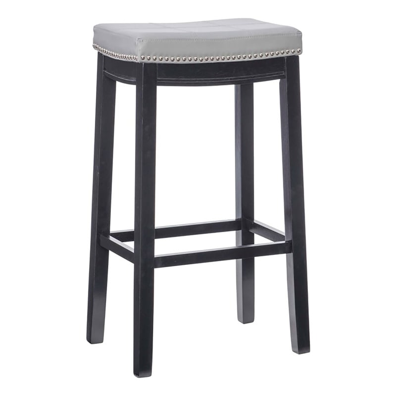 Riverbay Furniture Rubberwood Gray/Black Bar Stool Rectangular Silver Nailheads 32