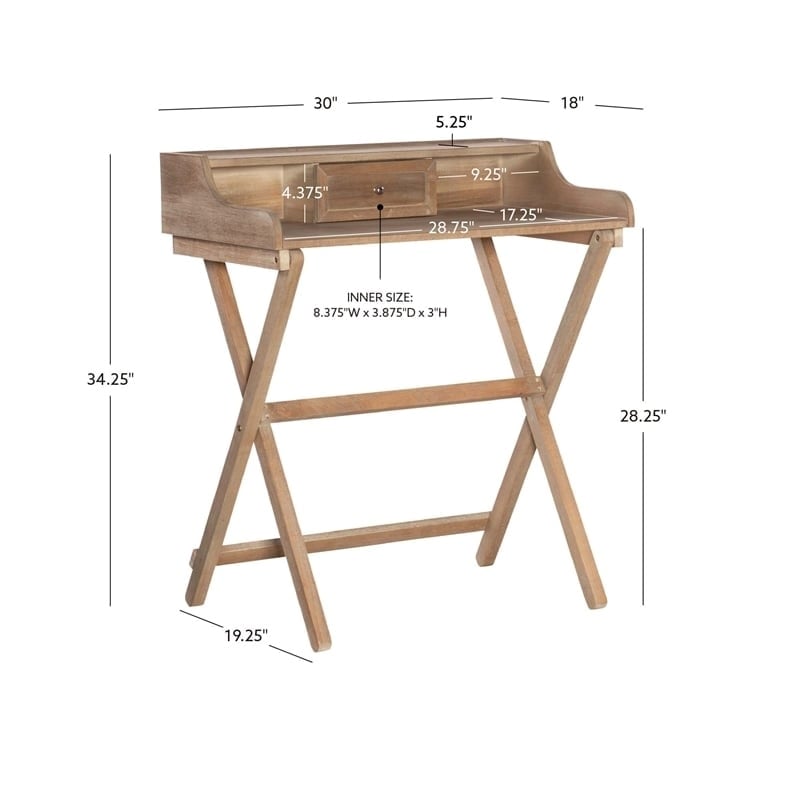Riverbay Furniture Rubberwood Rustic Brown Folding Desk Rectangular Small Space 30