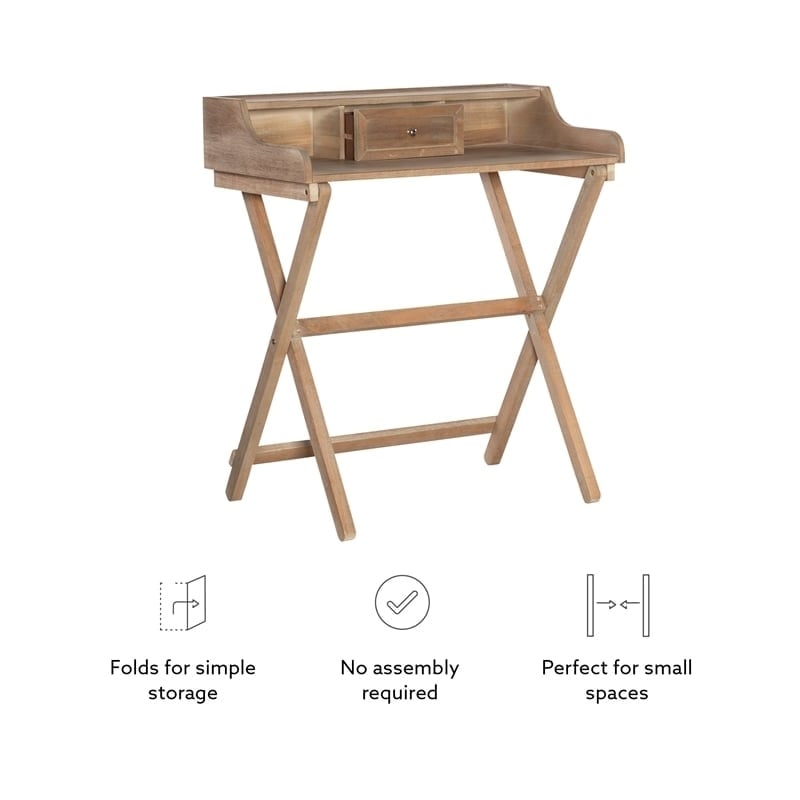 Riverbay Furniture Rubberwood Rustic Brown Folding Desk Rectangular Small Space 30