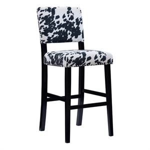 Riverbay Furniture 30&quot Microfiber & Wood Cow Print Bar Stool in Black/White
