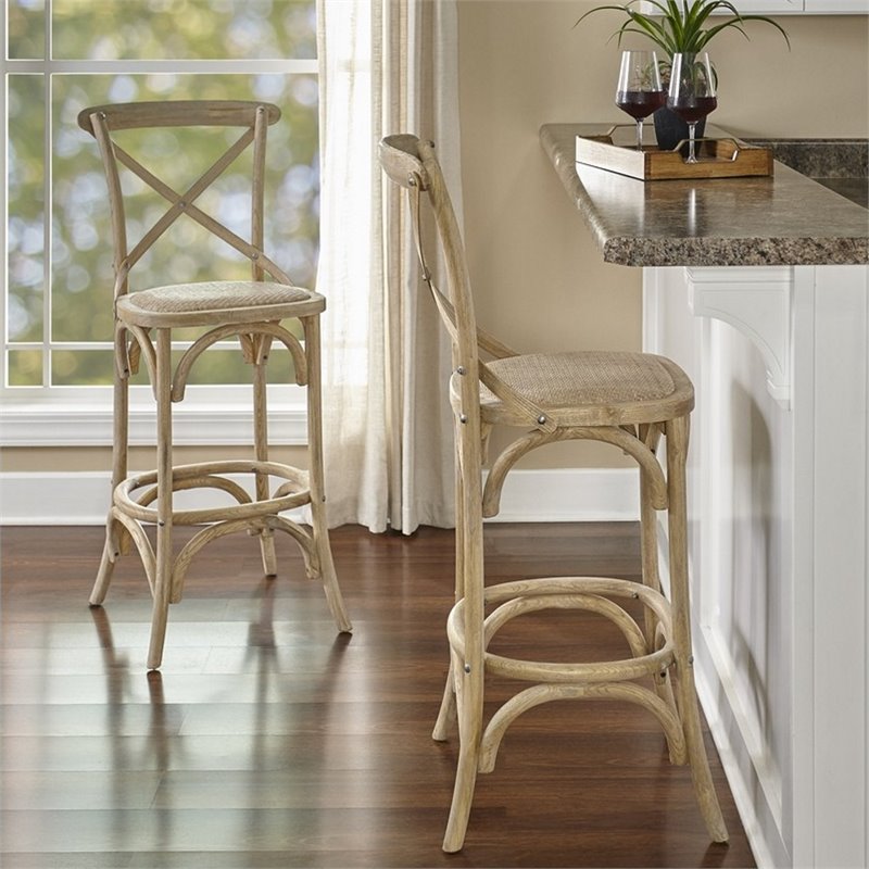 Riverbay Furniture Elm Wood Gray Brown Counter Stool Rectangular Counter Height 41.25
