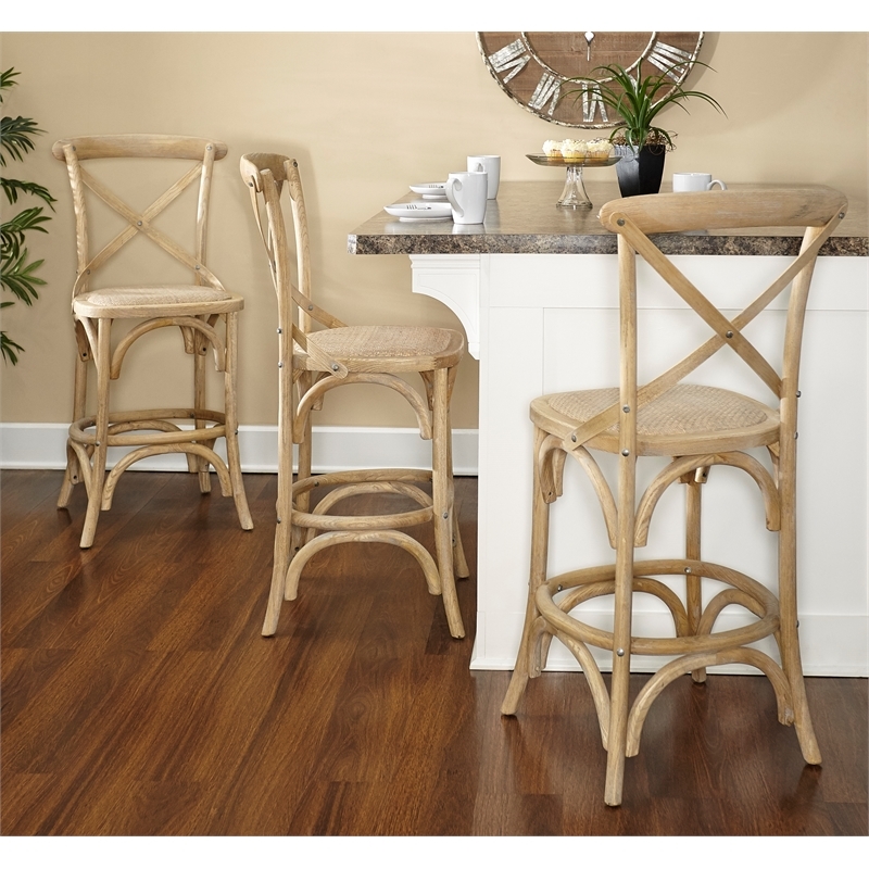 Riverbay Furniture Elm Wood Gray Brown Counter Stool Rectangular Counter Height 41.25