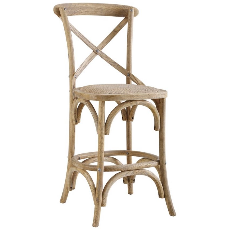 Riverbay Furniture Elm Wood Gray Brown Counter Stool Rectangular Counter Height 41.25