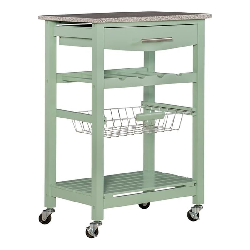 Riverbay Furniture Pine Wood Mint Green Kitchen Island Rectangular Granite Top Unassembled