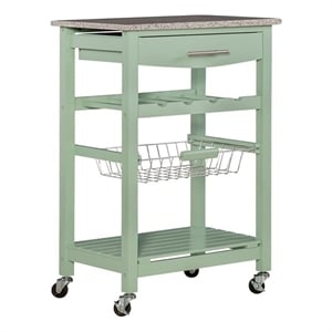 Riverbay Furniture Pine Wood Mint Green Kitchen Island Rectangular Granite Top Unassembled