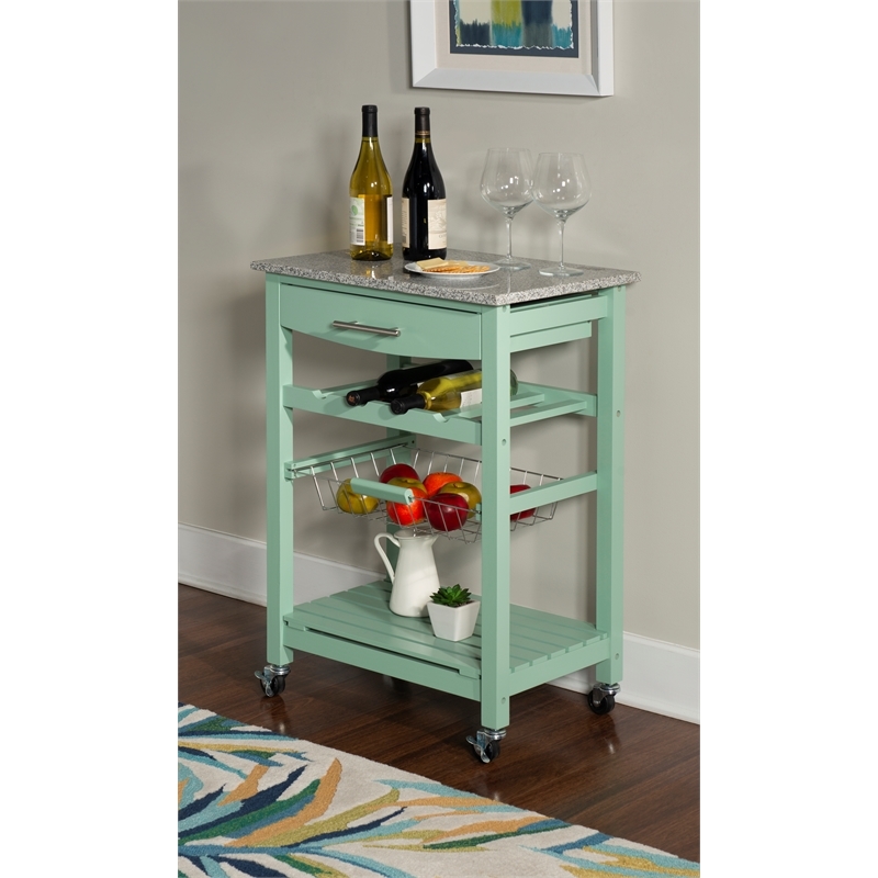 Riverbay Furniture Pine Wood Mint Green Kitchen Island Rectangular Granite Top Unassembled