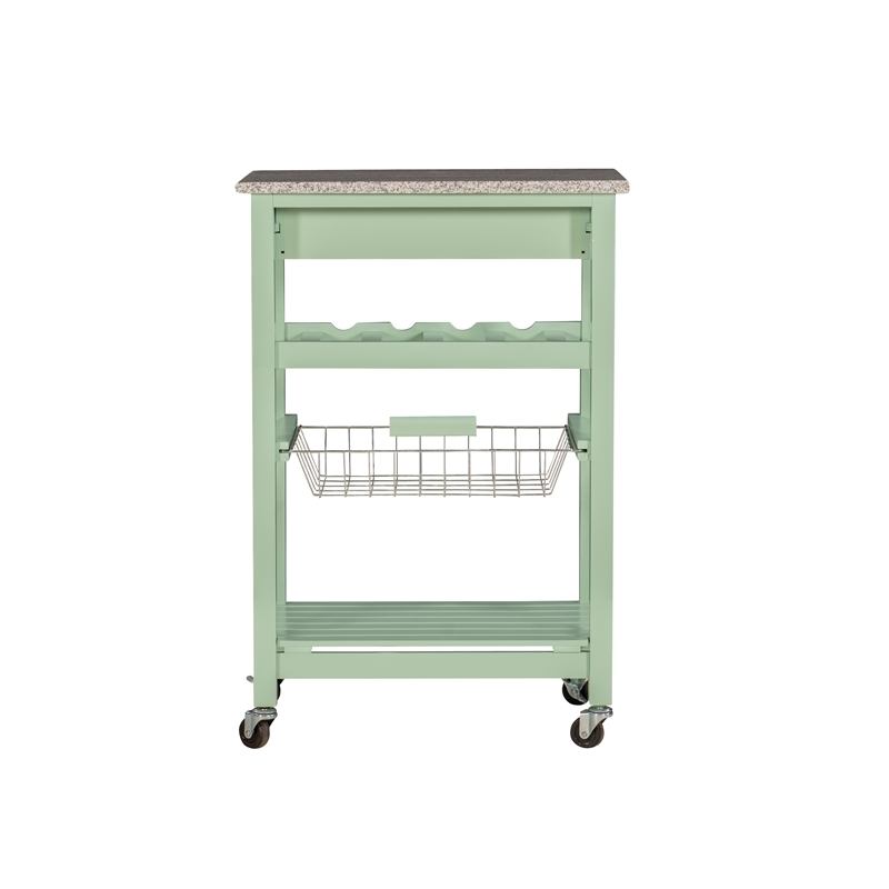Riverbay Furniture Pine Wood Mint Green Kitchen Island Rectangular Granite Top Unassembled