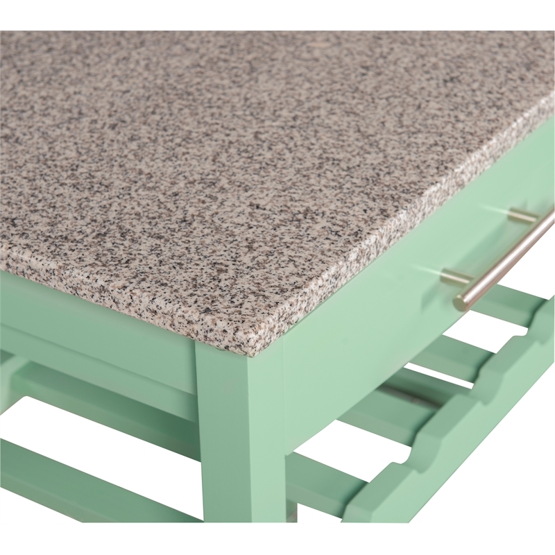 Riverbay Furniture Pine Wood Mint Green Kitchen Island Rectangular Granite Top Unassembled