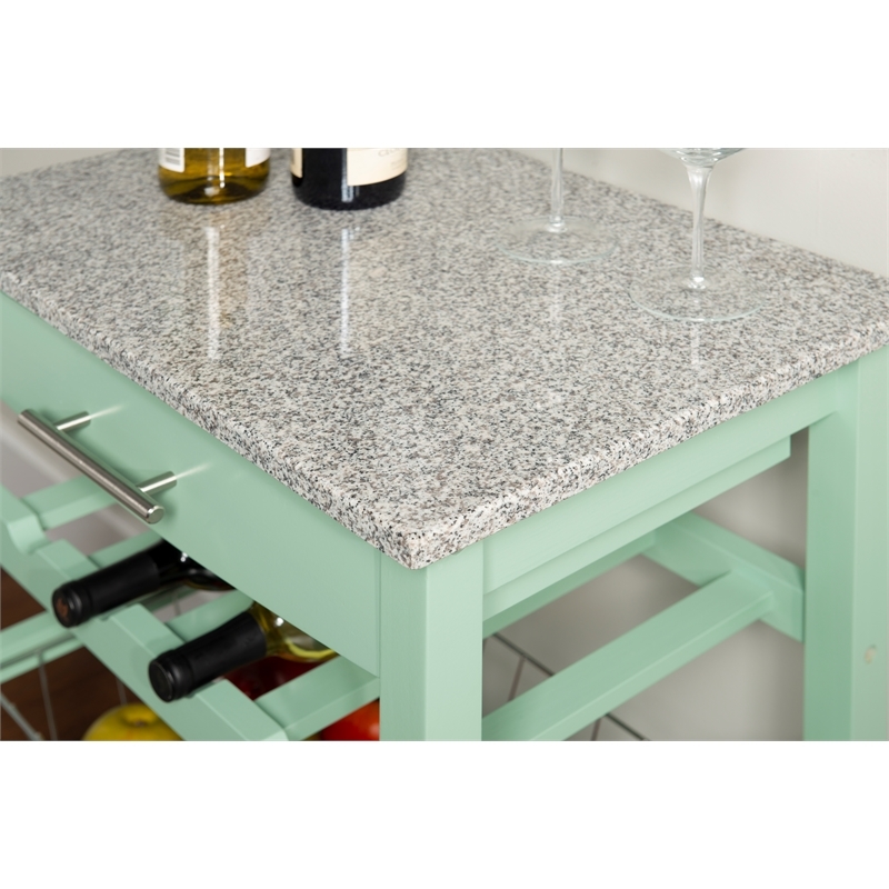Riverbay Furniture Pine Wood Mint Green Kitchen Island Rectangular Granite Top Unassembled