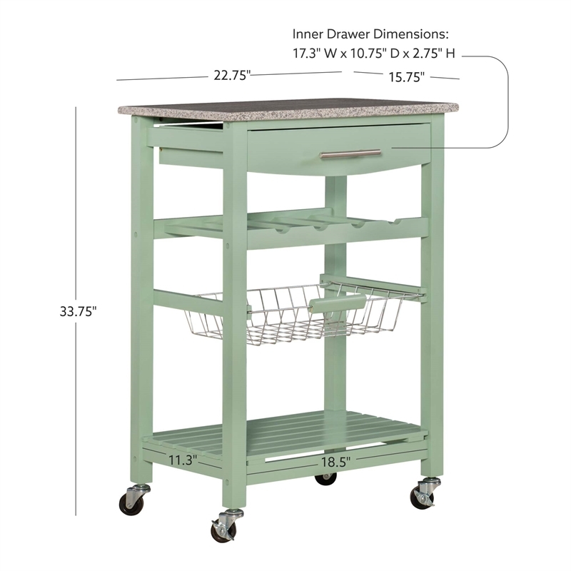 Riverbay Furniture Pine Wood Mint Green Kitchen Island Rectangular Granite Top Unassembled