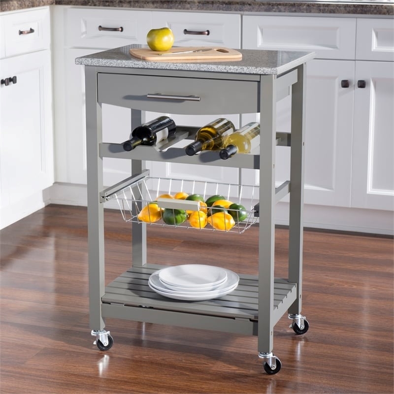 Riverbay Furniture Transitional Wood/Granite Top Kitchen Island in Gray