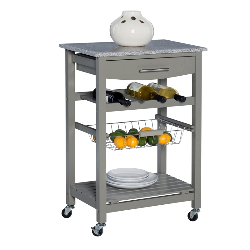 Riverbay Furniture Transitional Wood/Granite Top Kitchen Island in Gray
