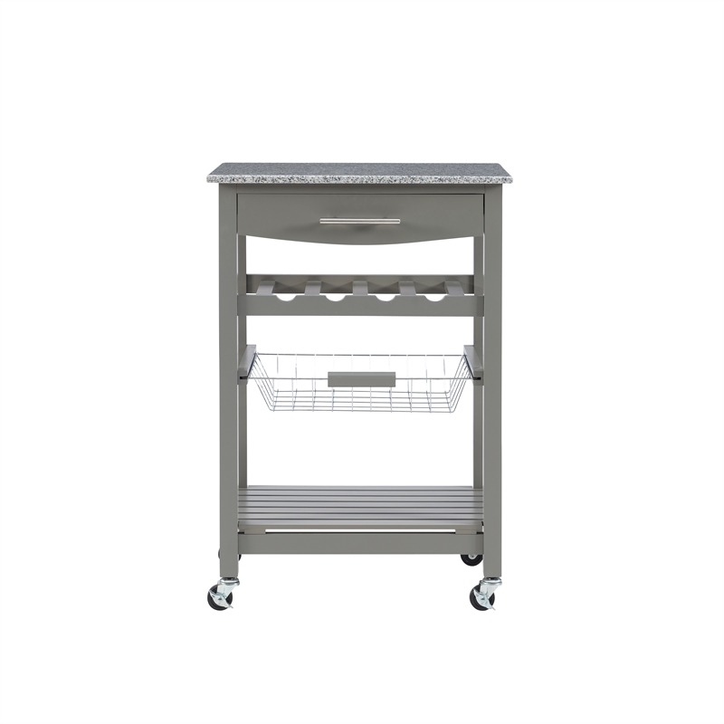 Riverbay Furniture Transitional Wood/Granite Top Kitchen Island in Gray
