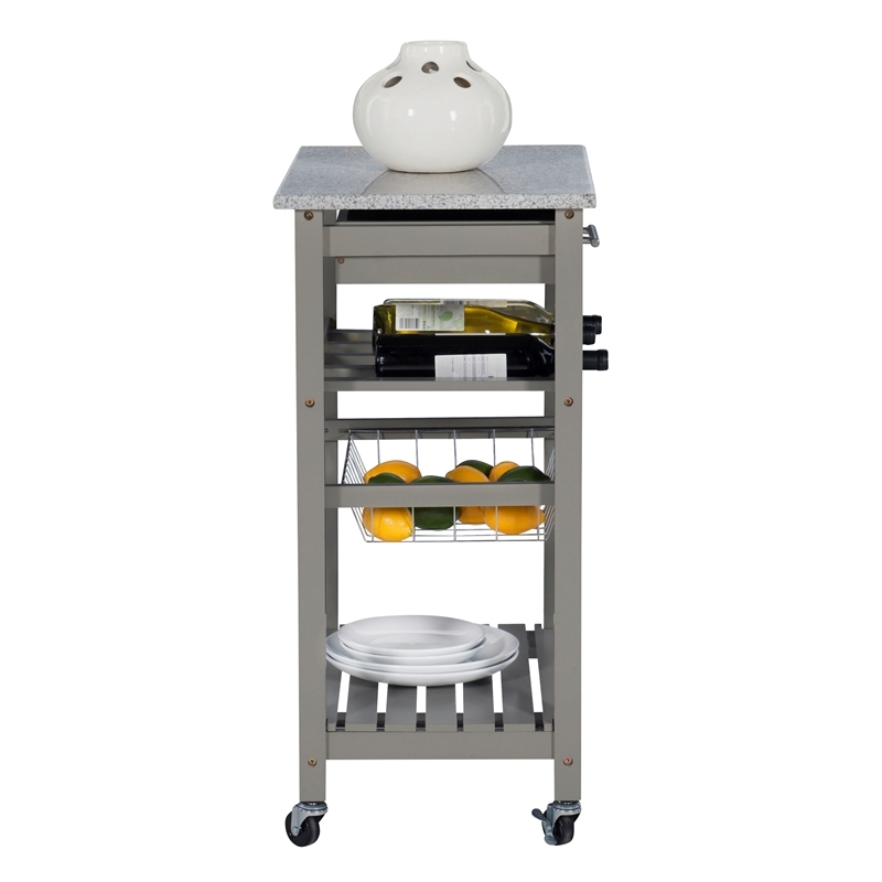 Riverbay Furniture Transitional Wood/Granite Top Kitchen Island in Gray