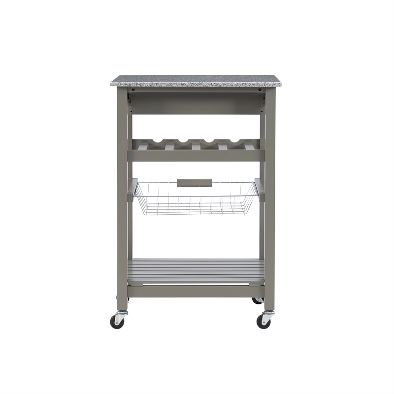 Riverbay Furniture Transitional Wood/Granite Top Kitchen Island in Gray