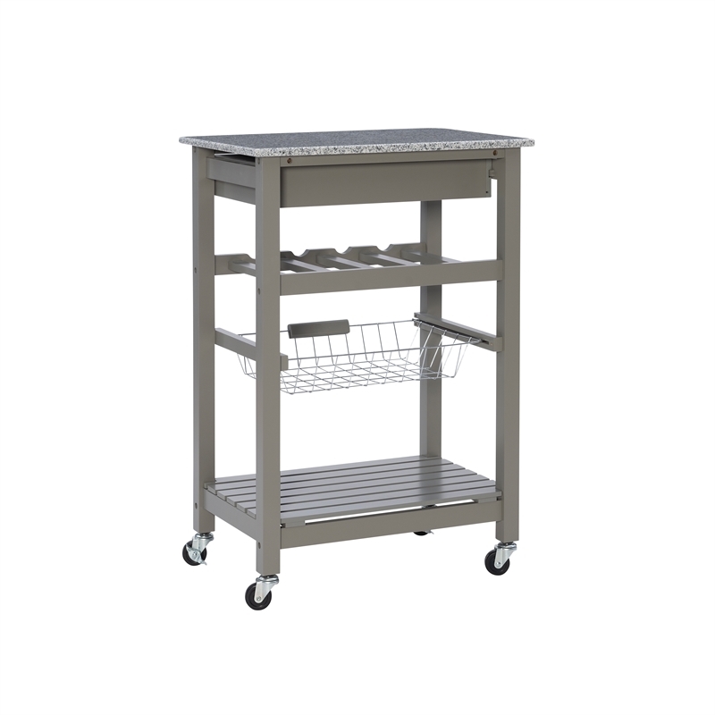 Riverbay Furniture Transitional Wood/Granite Top Kitchen Island in Gray