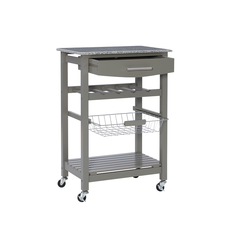 Riverbay Furniture Transitional Wood/Granite Top Kitchen Island in Gray