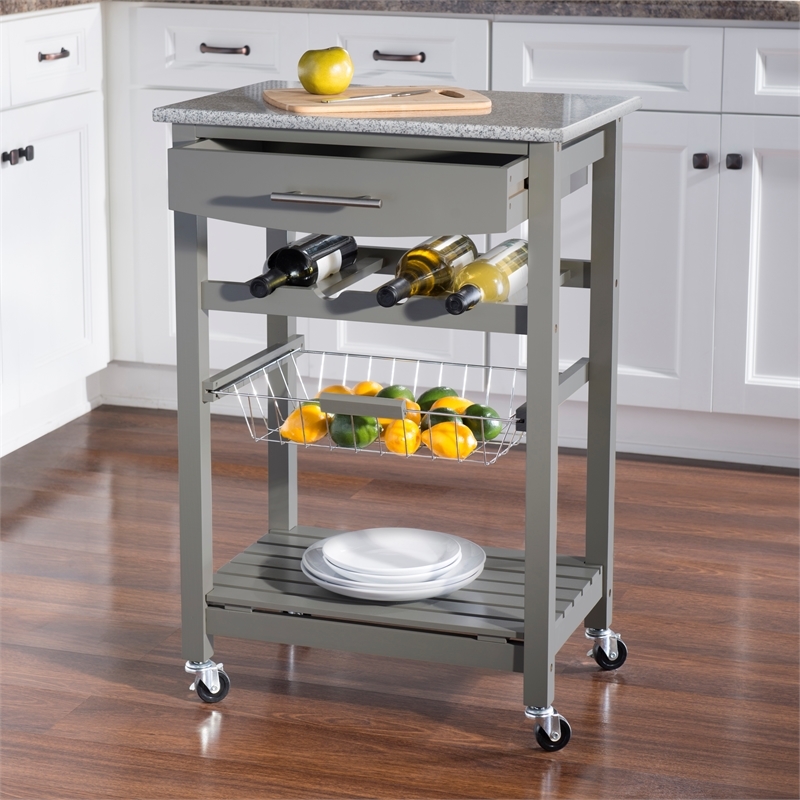 Riverbay Furniture Transitional Wood/Granite Top Kitchen Island in Gray