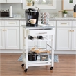 Riverbay Furniture Pine Wood White Kitchen Island Rectangular Food-Safe Granite Top Locking Casters
