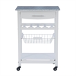 Riverbay Furniture Pine Wood White Kitchen Island Rectangular Food-Safe Granite Top Locking Casters