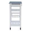 Riverbay Furniture Pine Wood White Kitchen Island Rectangular Food-Safe Granite Top Locking Casters