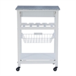 Riverbay Furniture Pine Wood White Kitchen Island Rectangular Food-Safe Granite Top Locking Casters