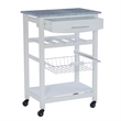 Riverbay Furniture Pine Wood White Kitchen Island Rectangular Food-Safe Granite Top Locking Casters