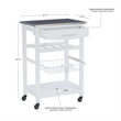 Riverbay Furniture Pine Wood White Kitchen Island Rectangular Food-Safe Granite Top Locking Casters