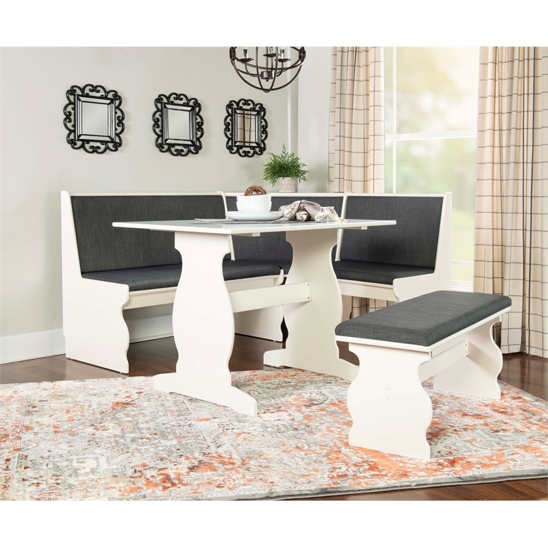 Riverbay Furniture Pine Wood Charcoal Gray Breakfast Nook Dining Set Rectangular Space-Saving 66.25