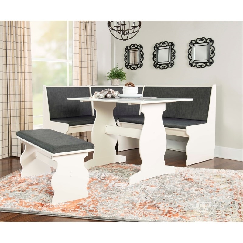 Riverbay Furniture Pine Wood Charcoal Gray Breakfast Nook Dining Set Rectangular Space-Saving 66.25
