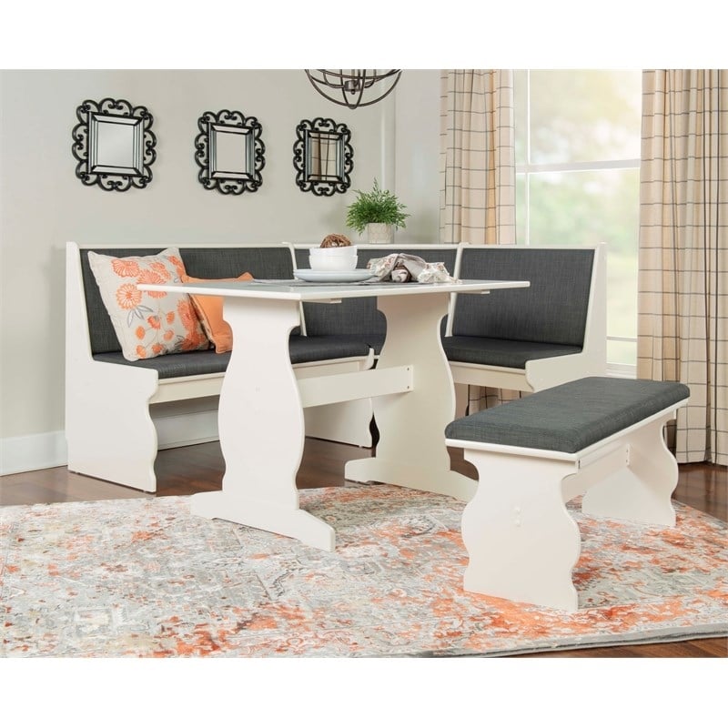 Riverbay Furniture Pine Wood Charcoal Gray Breakfast Nook Dining Set Rectangular Space-Saving 66.25