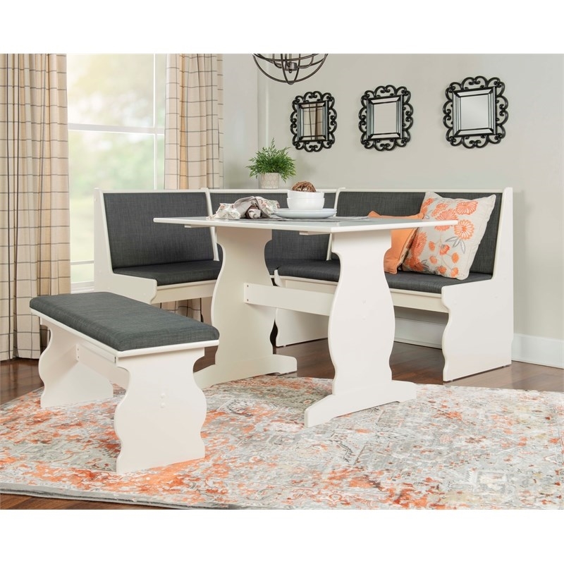 Riverbay Furniture Pine Wood Charcoal Gray Breakfast Nook Dining Set Rectangular Space-Saving 66.25