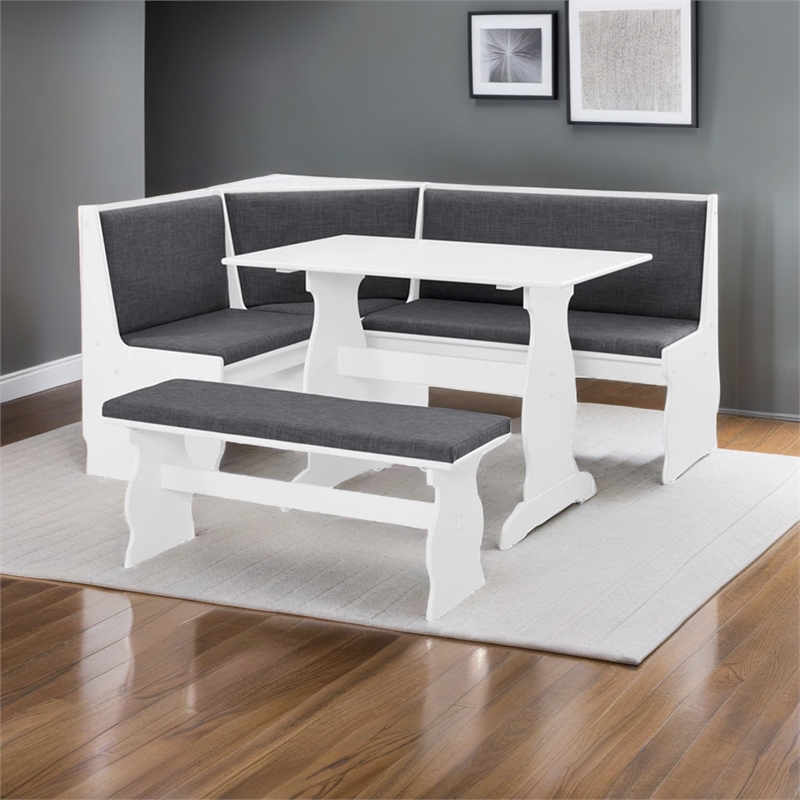 Riverbay Furniture Pine Wood Charcoal Gray Breakfast Nook Dining Set Rectangular Space-Saving 66.25