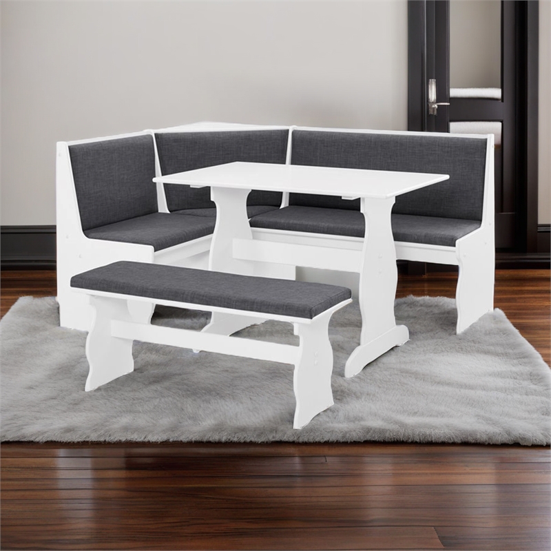Riverbay Furniture Pine Wood Charcoal Gray Breakfast Nook Dining Set Rectangular Space-Saving 66.25