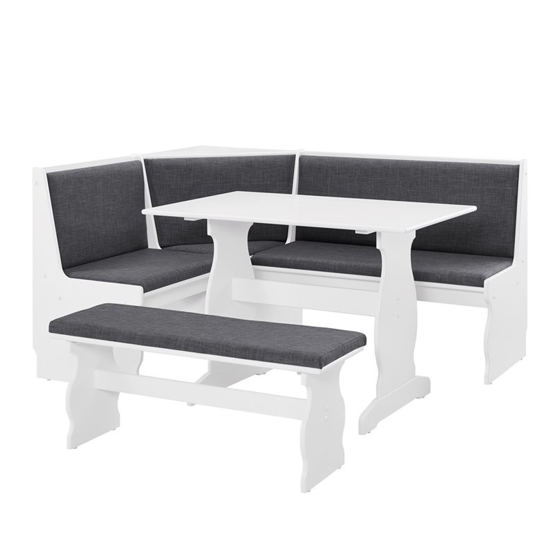 Riverbay Furniture Pine Wood Charcoal Gray Breakfast Nook Dining Set Rectangular Space-Saving 66.25