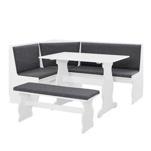 Riverbay Furniture Pine Wood Charcoal Gray Breakfast Nook Dining Set Rectangular Space-Saving 66.25&quot x 50.25&quot x 34.5&quot Assembled