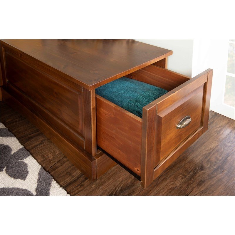 Riverbay Furniture Wood Backless Corner Table Booth & Bench Dining Set in Brown