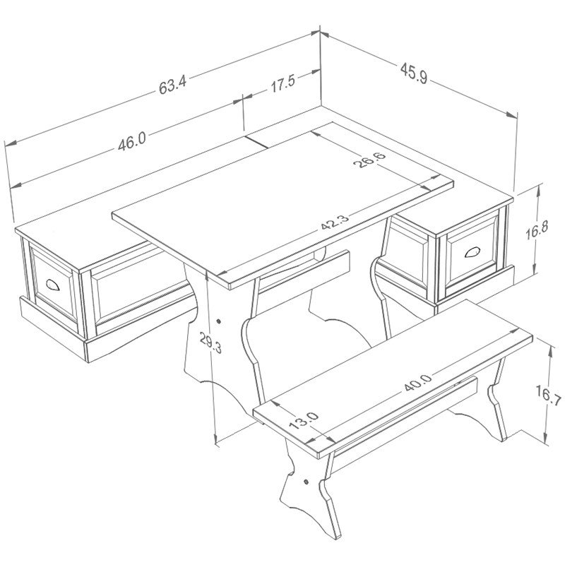 Riverbay Furniture Wood Backless Corner Table Booth & Bench Dining Set in Brown