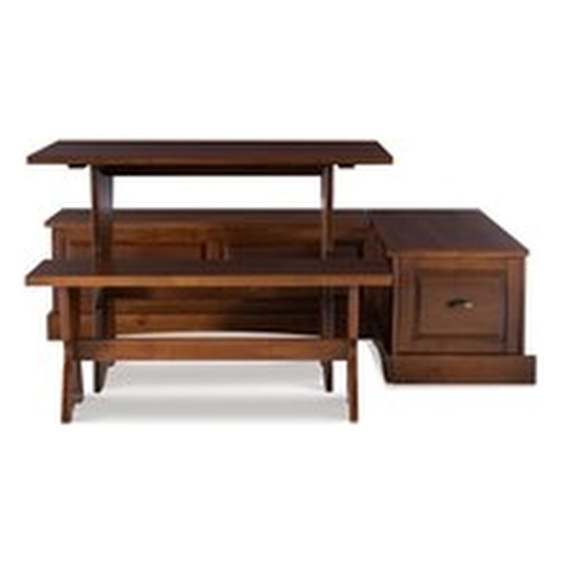 Riverbay Furniture Wood Backless Corner Table Booth & Bench Dining Set in Brown