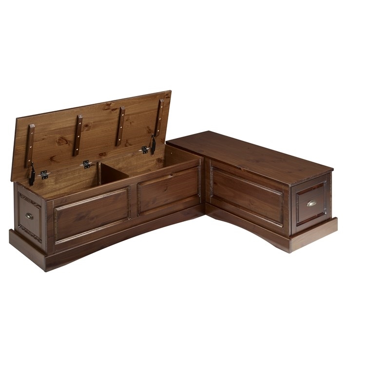 Riverbay Furniture Wood Backless Corner Table Booth & Bench Dining Set in Brown