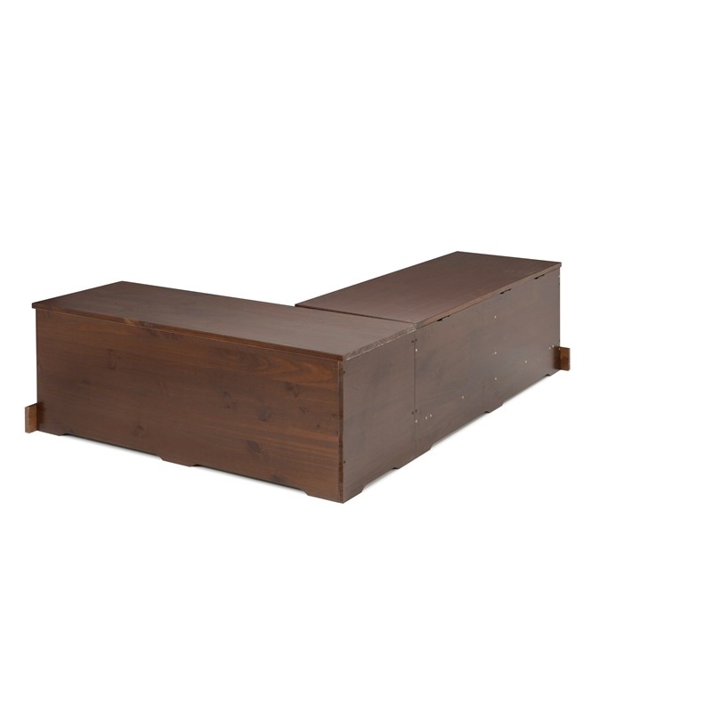 Riverbay Furniture Wood Backless Corner Table Booth & Bench Dining Set in Brown