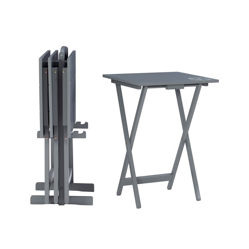 Riverbay Furniture Transitional Wood 5 Piece Compass Tray Table Set in Gray