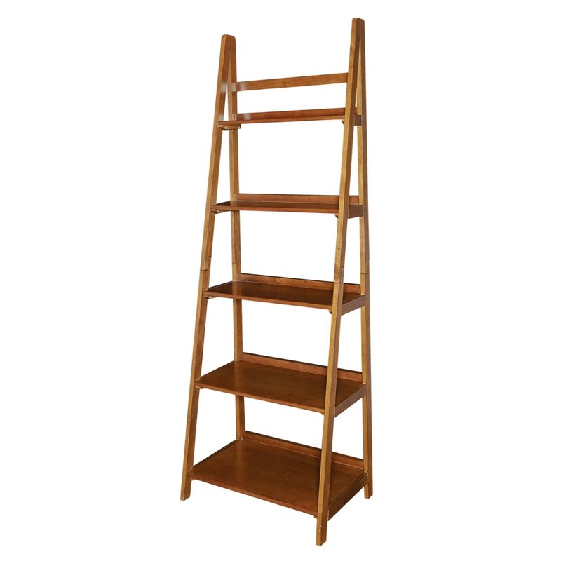 Riverbay Furniture 5 Shelf Ladder Bookshelf Bookcase in Warm Brown
