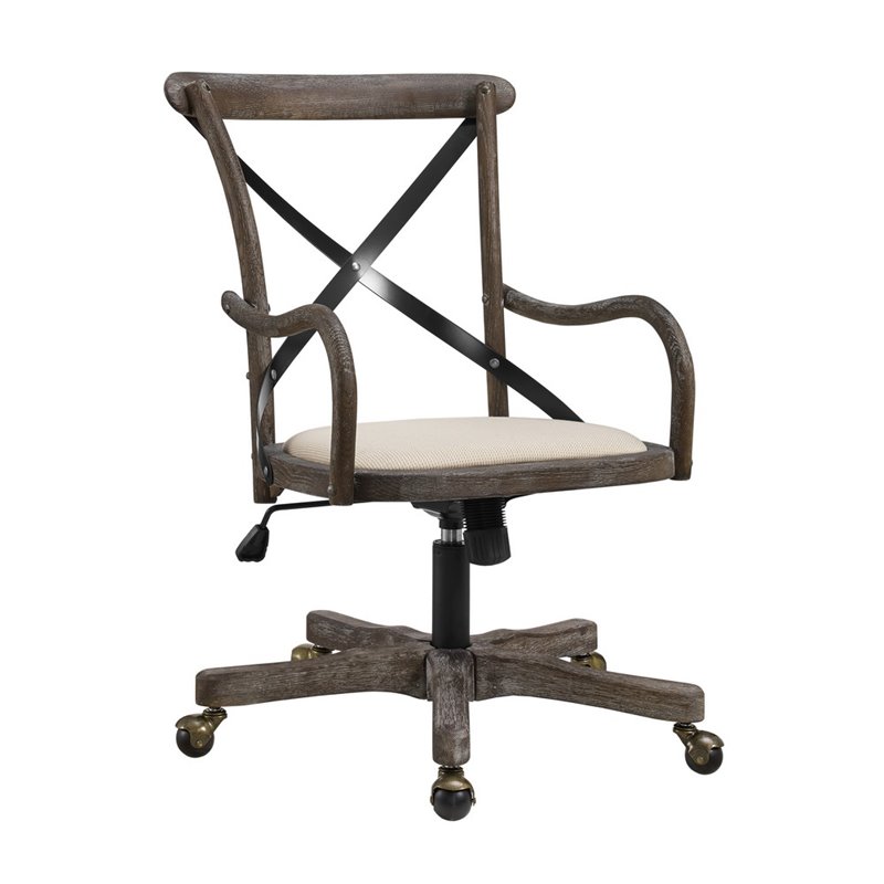 Riverbay Furniture Oak Gray Brown Wash Office Chair Beige Upholstery Adjustable Unassembled