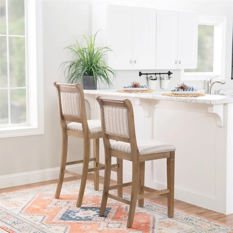 Riverbay Furniture 30'' Transitional Wood/Fabric Bar Stool in Brown