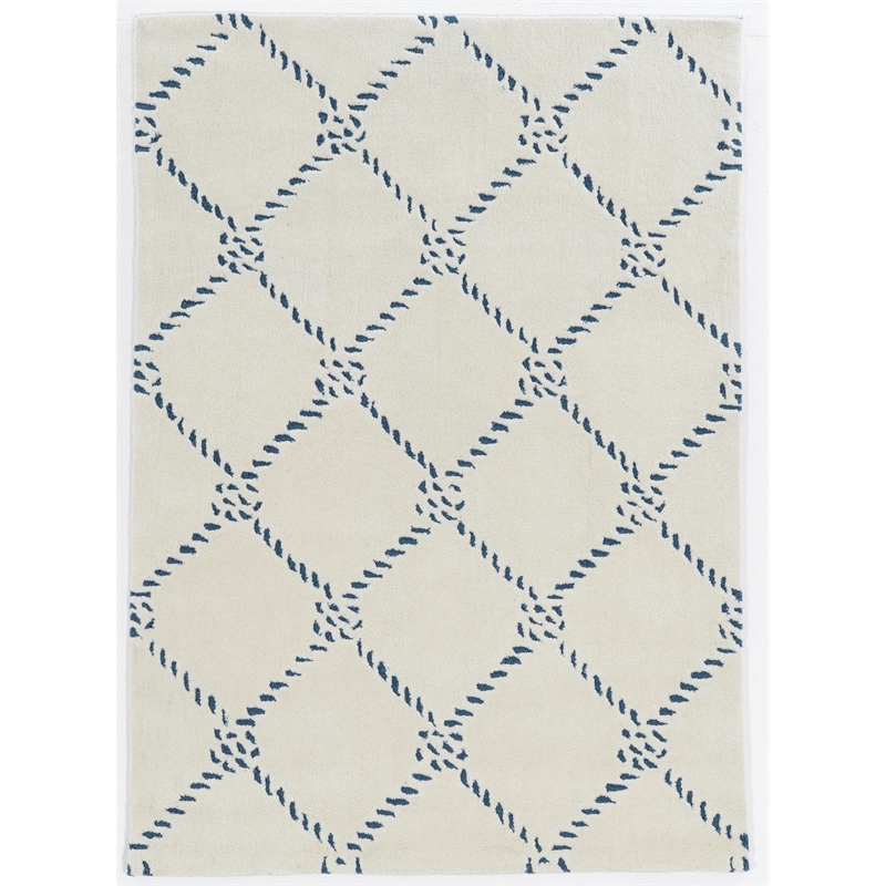 Riverbay Furniture 5' x 7' Hand Tufted Rope Qua Rug in Ivory and Navy