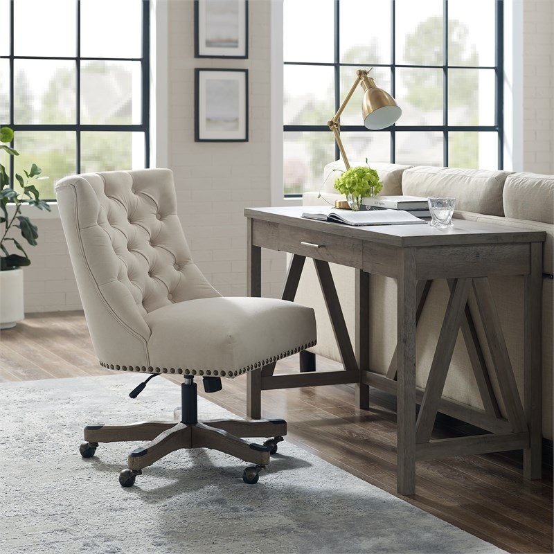 Riverbay Furniture Transitional Fabric Tufted Office Chair in Natural Beige